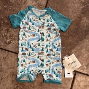 NWT Kickee Pants Baby Boys 3-6 Months Romper Shirt Outfit Forest Fun Ducks Moose